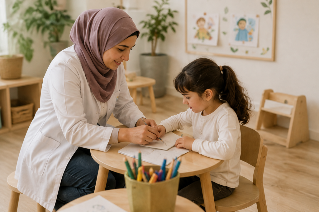 Enfant travaillant la lecture et les apprentissages écrits