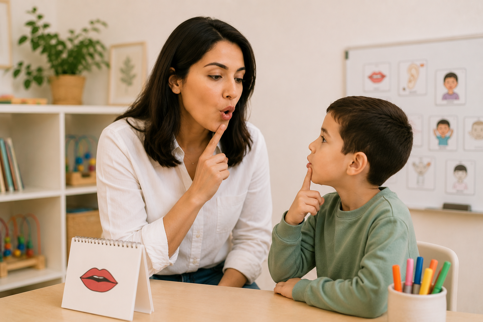 Professionnelle accompagnant la communication d’un enfant à CAP ÉVEIL